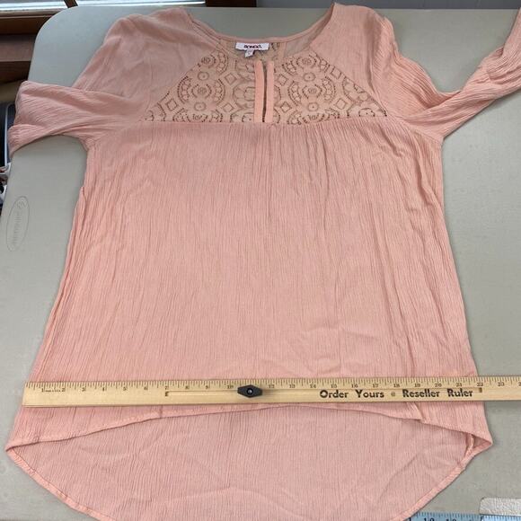 Bongo Top Womens Large Dusty Pink Babydoll Sheer Lace Gauzy Bell Sleeve Boho - Picture 10 of 14